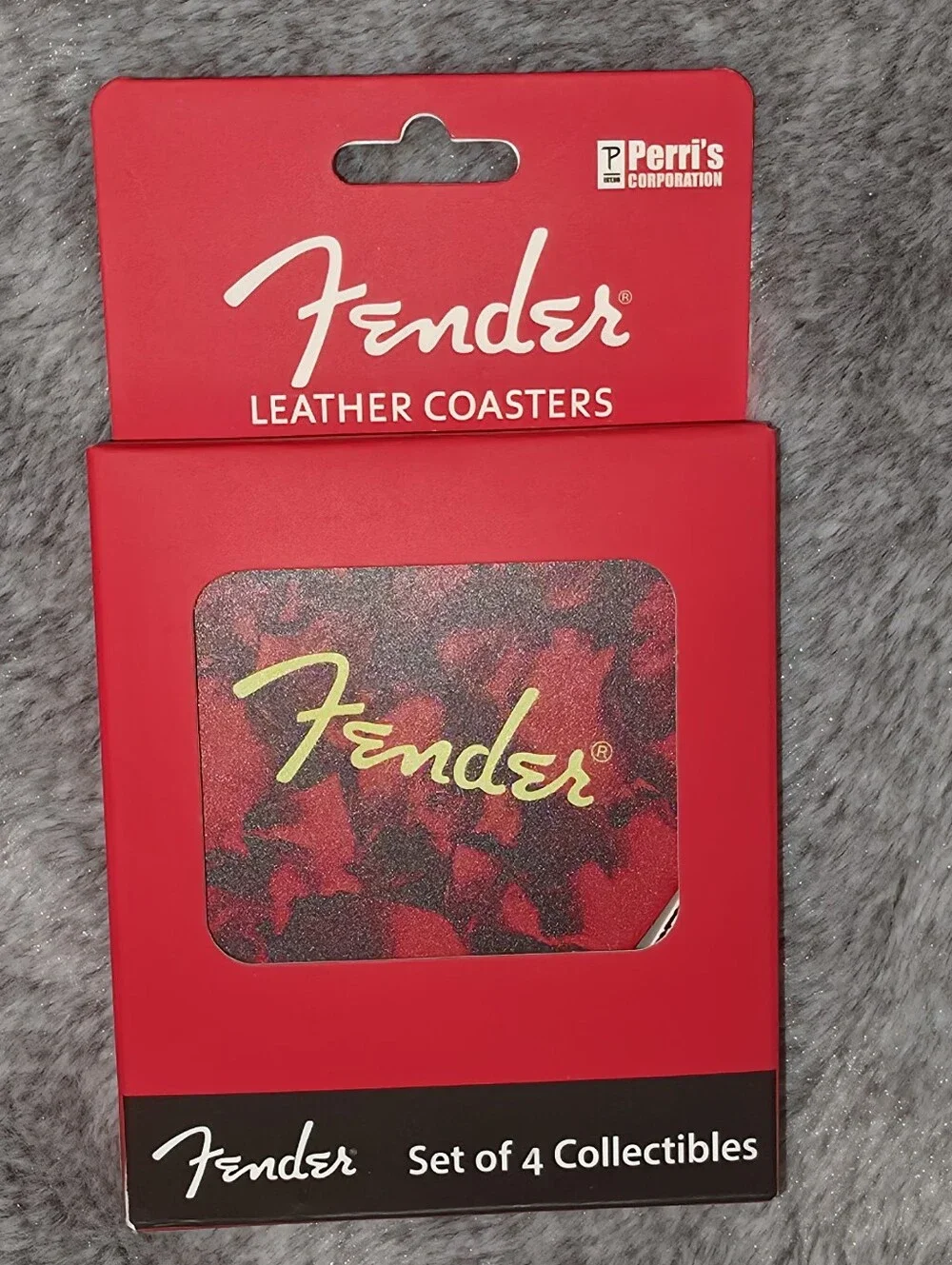 Set of 4 Leather Fender Brand Guitar Pick Coaster Set